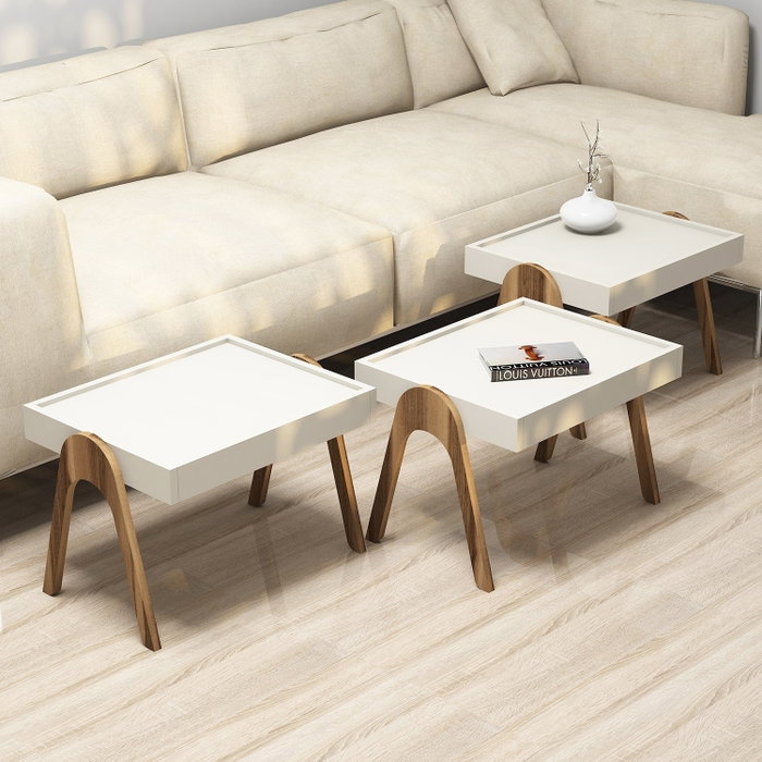 Hanah Home Juego de Mesas Nido Roma - Nogal y Crema